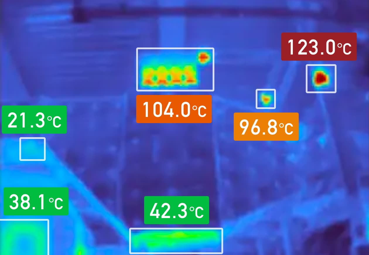 サーモグラフィ画像内の計測箇所は何個でも追加可能 1台のカメラで複数箇所をカバー